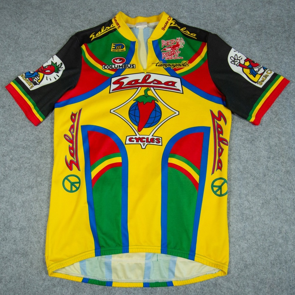 Vintage 90s Salsa Cycles Aussie Cycling Jersey Men's XL Rasta Chili Pepper Campy
